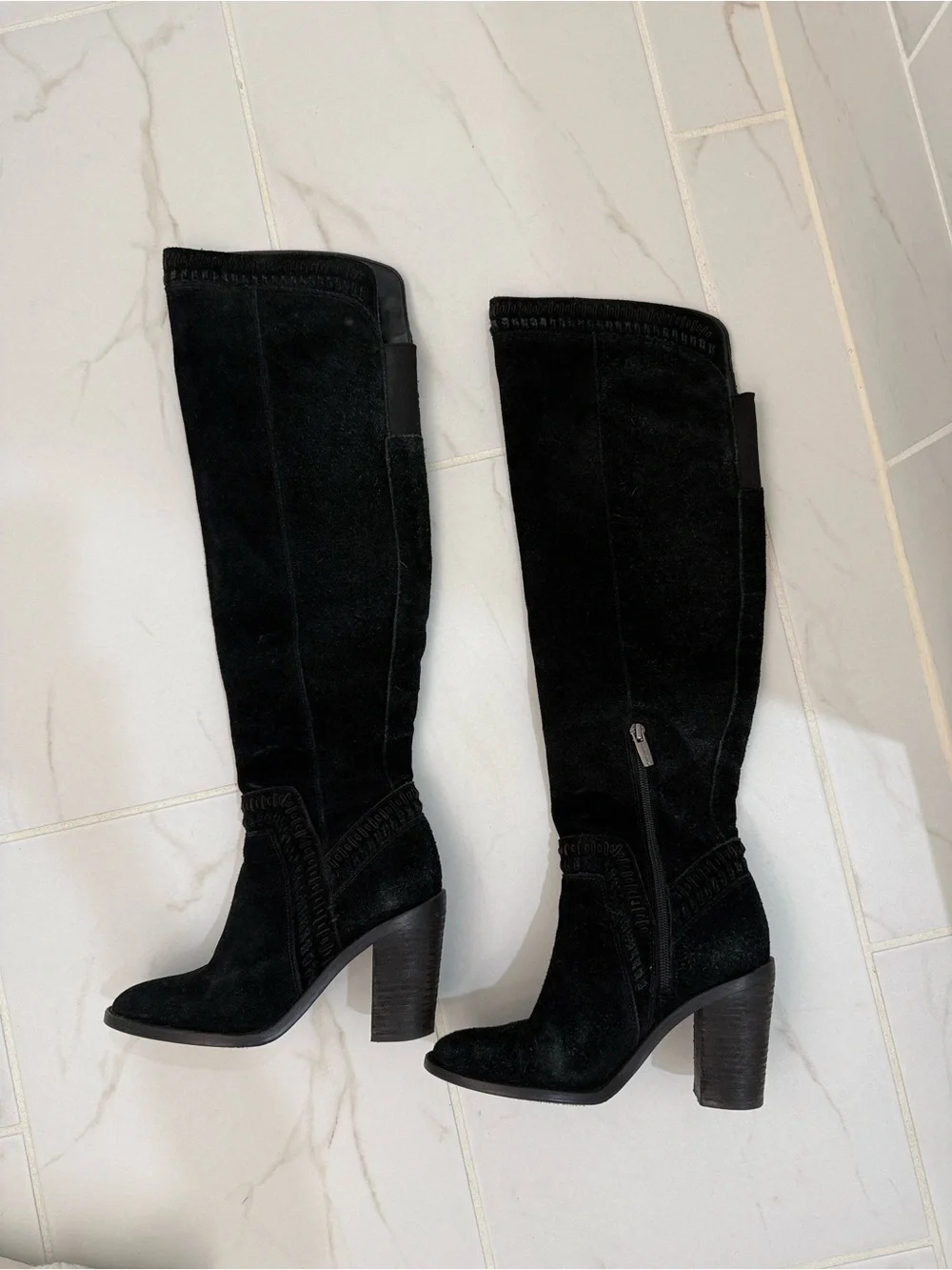 Vince Camuto Madolee Black Suede Over-the-Knee Block Heel Boots